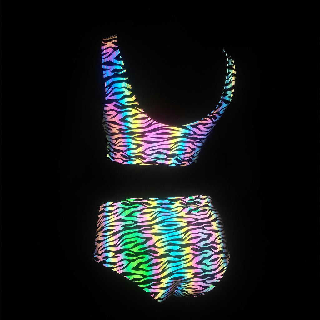 New Zebra Pattern Colorful Reflective Split Swimsuit European and American Women's High Waist Pants bikini Swimsuit Laser bikini