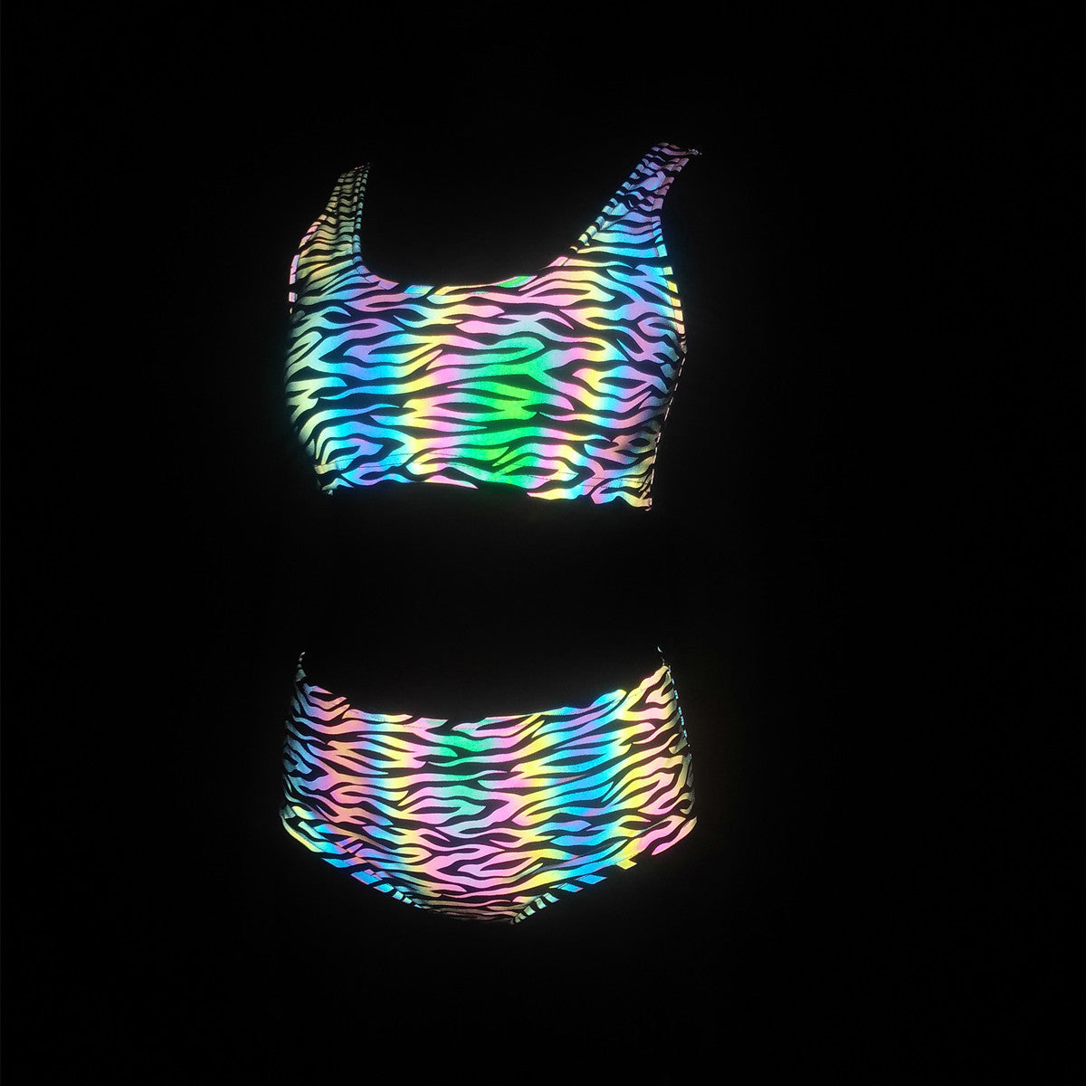 New Zebra Pattern Colorful Reflective Split Swimsuit European and American Women's High Waist Pants bikini Swimsuit Laser bikini