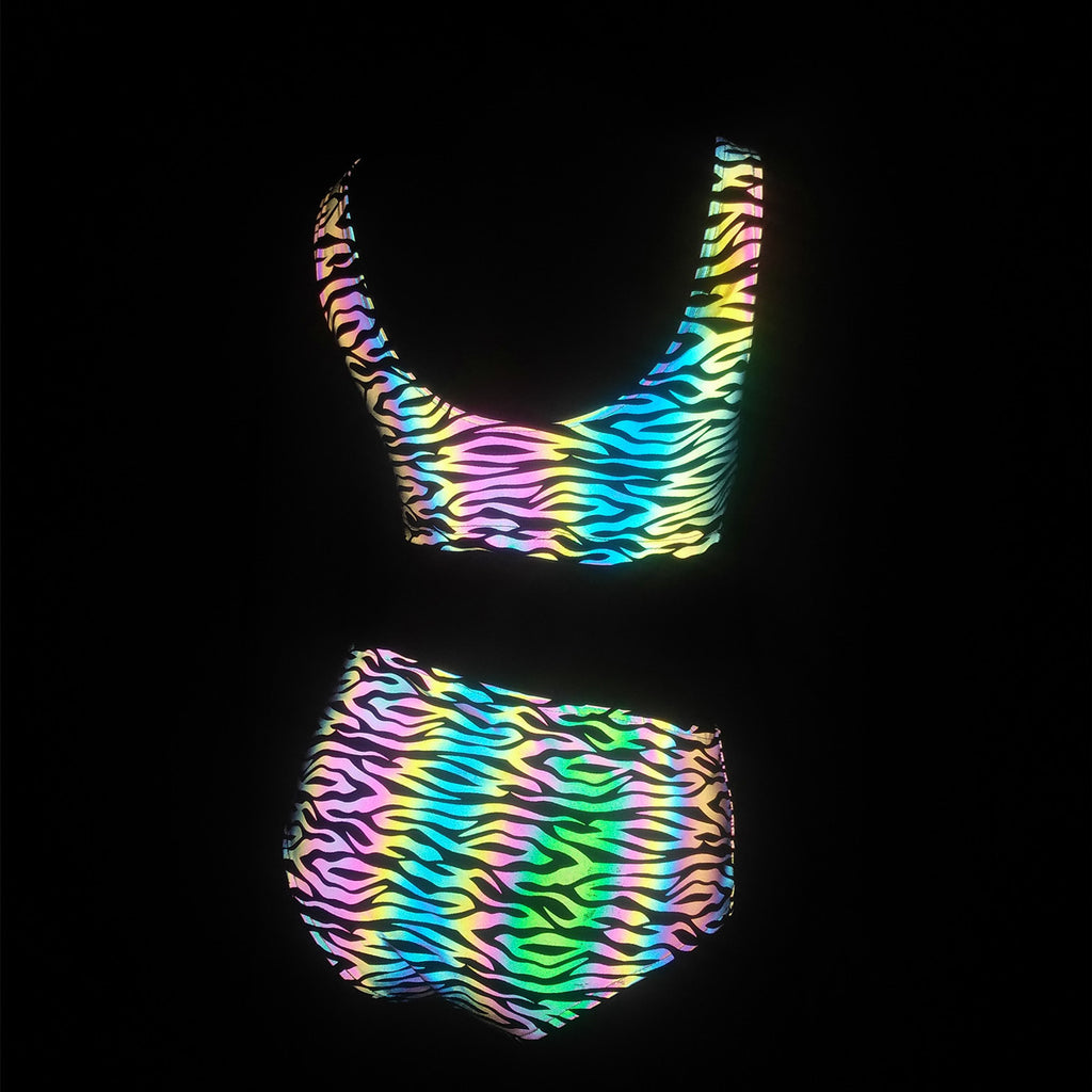 New Zebra Pattern Colorful Reflective Split Swimsuit European and American Women's High Waist Pants bikini Swimsuit Laser bikini
