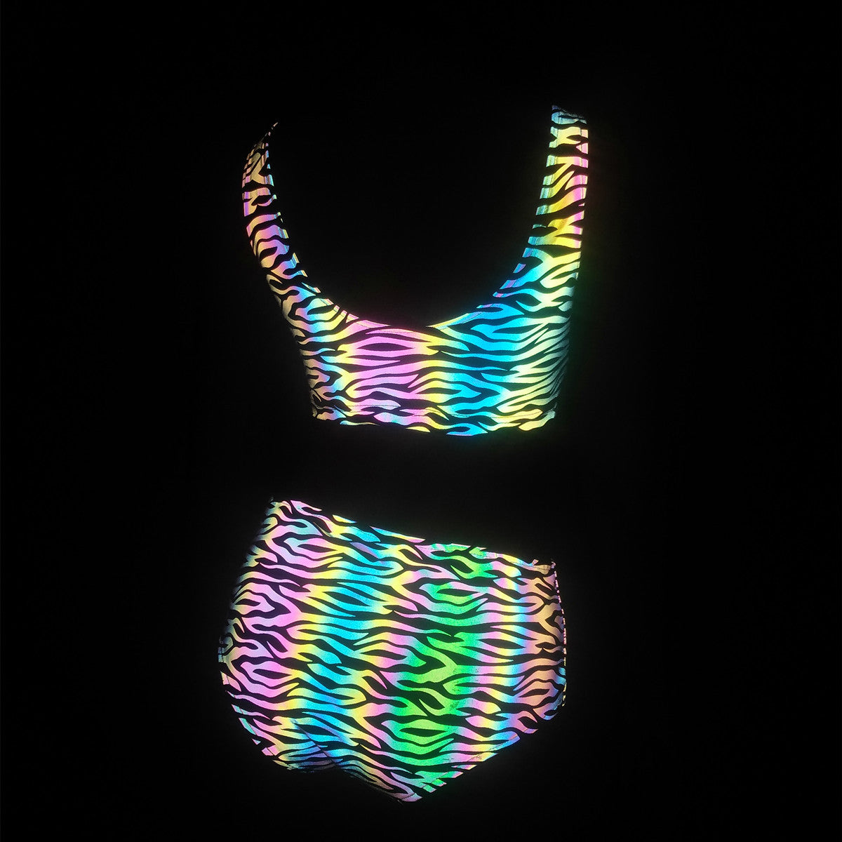 New Zebra Pattern Colorful Reflective Split Swimsuit European and American Women's High Waist Pants bikini Swimsuit Laser bikini