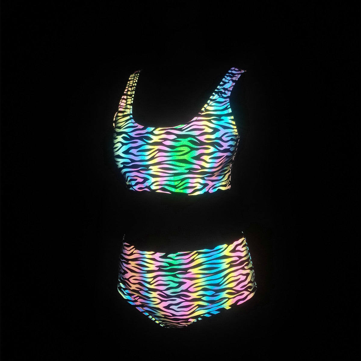 New Zebra Pattern Colorful Reflective Split Swimsuit European and American Women's High Waist Pants bikini Swimsuit Laser bikini