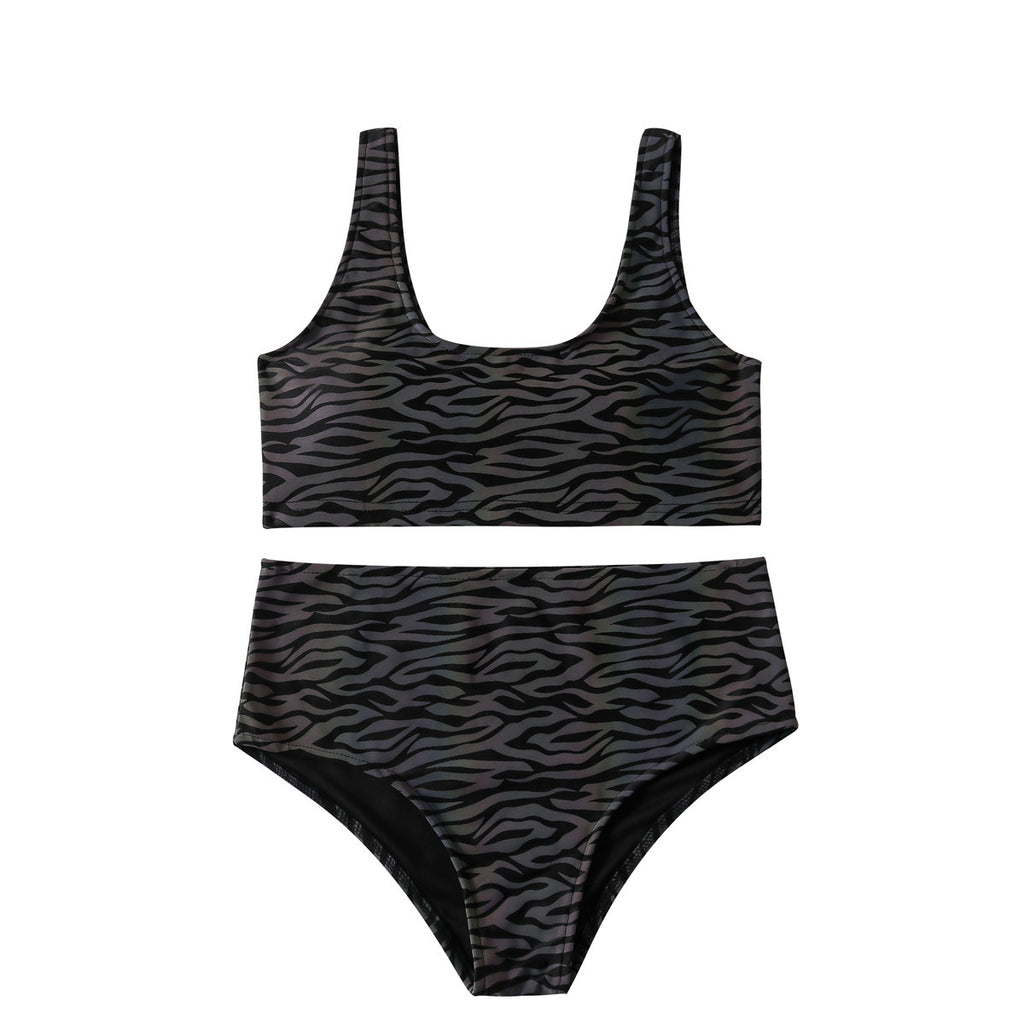 New Zebra Pattern Colorful Reflective Split Swimsuit European and American Women's High Waist Pants bikini Swimsuit Laser bikini