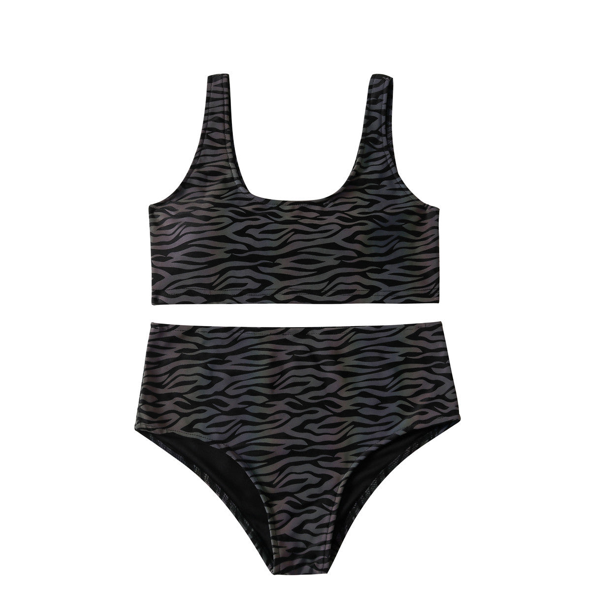 New Zebra Pattern Colorful Reflective Split Swimsuit European and American Women's High Waist Pants bikini Swimsuit Laser bikini