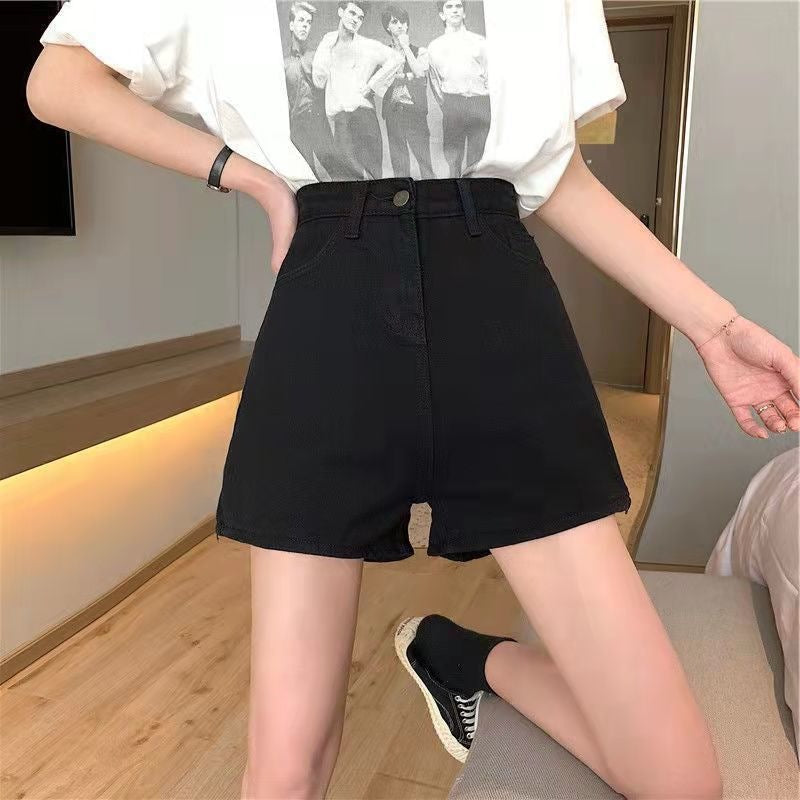 High-Waisted Shorts for Women Summer 2024 New Versatile Short Slimming Black Tight Denim Shorts for Outer Wear Trendy