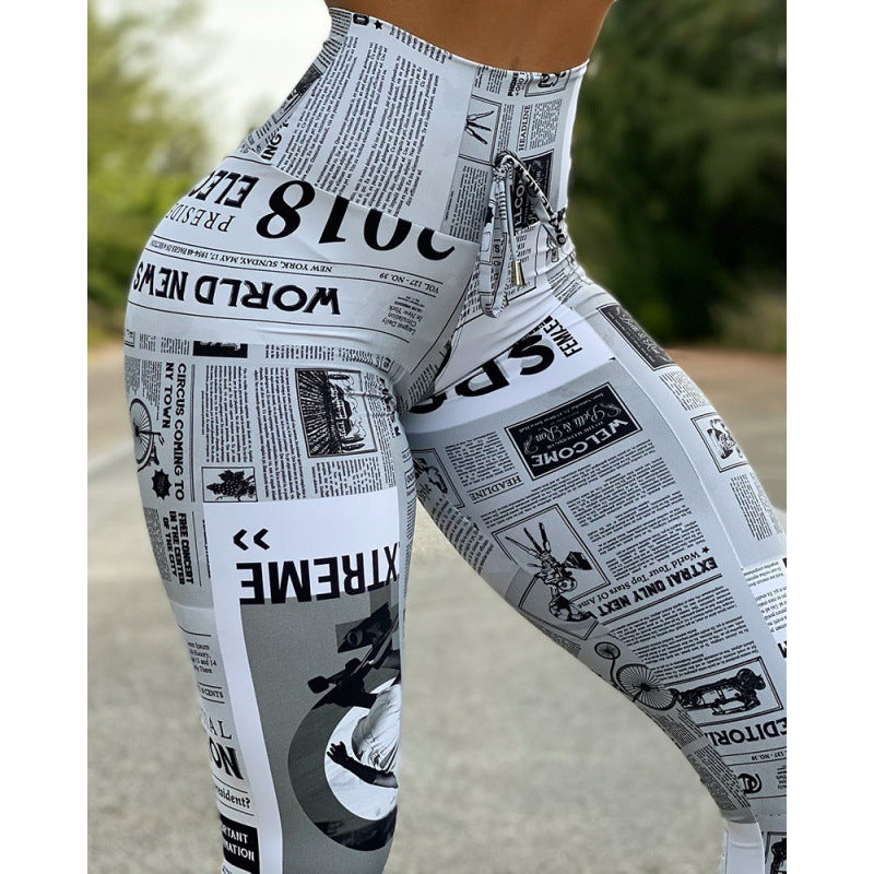European and American Fashion News Times Digital Printed High Waist Stretch Yoga Pants Running Pants Leggings Slim Fit XY6657