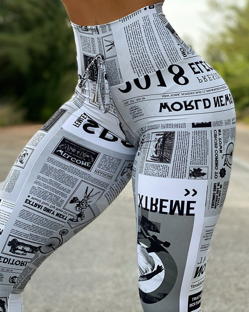 European and American Fashion News Times Digital Printed High Waist Stretch Yoga Pants Running Pants Leggings Slim Fit XY6657