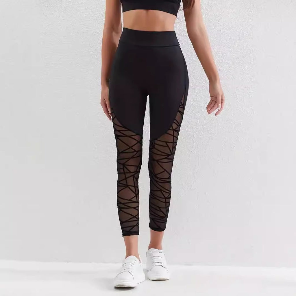 Contrast Color Stitching Running Pants Belly Tighting Hip Yoga Clothing Fitness Sports Naked Tight Leggings High Waist Cross-border