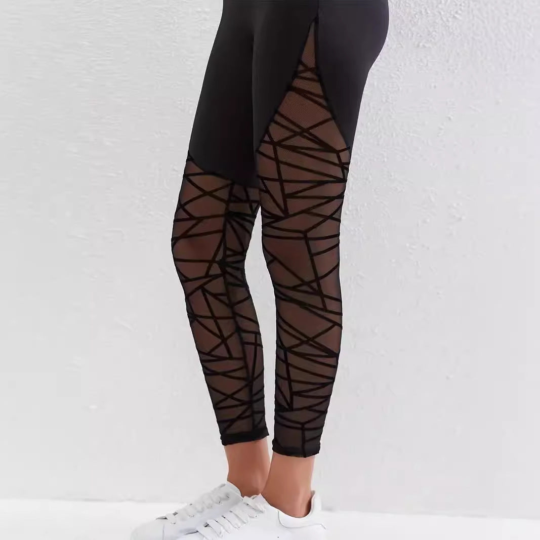 Contrast Color Stitching Running Pants Belly Tighting Hip Yoga Clothing Fitness Sports Naked Tight Leggings High Waist Cross-border