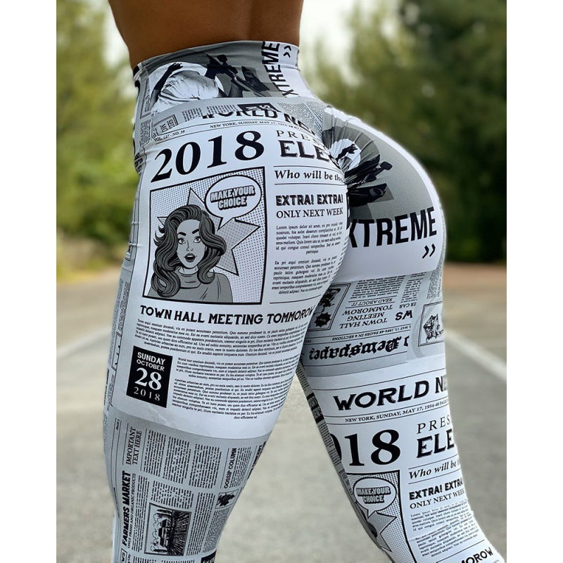 European and American Fashion News Times Digital Printed High Waist Stretch Yoga Pants Running Pants Leggings Slim Fit XY6657