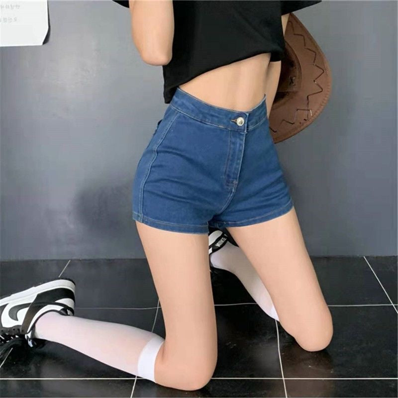 High-Waisted Shorts for Women Summer 2024 New Versatile Short Slimming Black Tight Denim Shorts for Outer Wear Trendy
