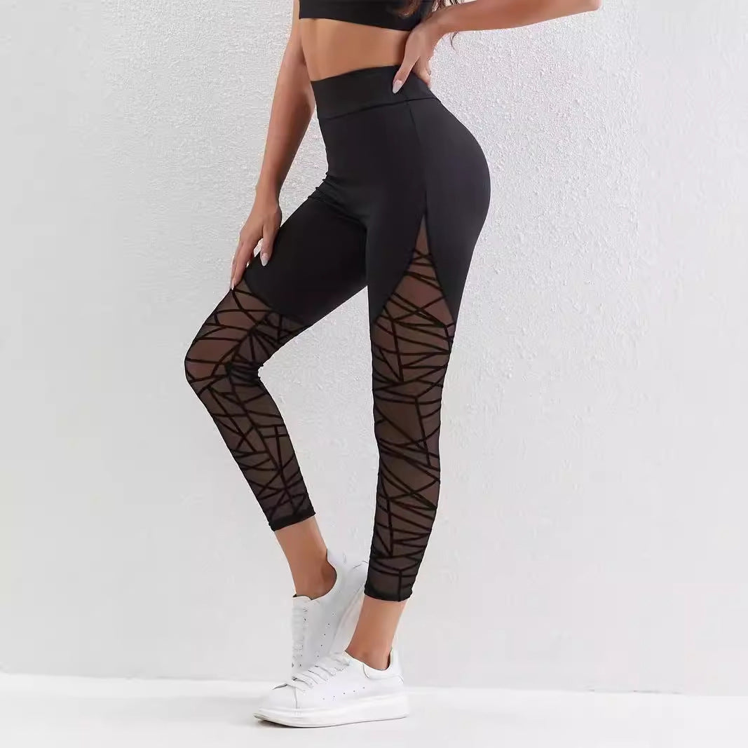 Contrast Color Stitching Running Pants Belly Tighting Hip Yoga Clothing Fitness Sports Naked Tight Leggings High Waist Cross-border