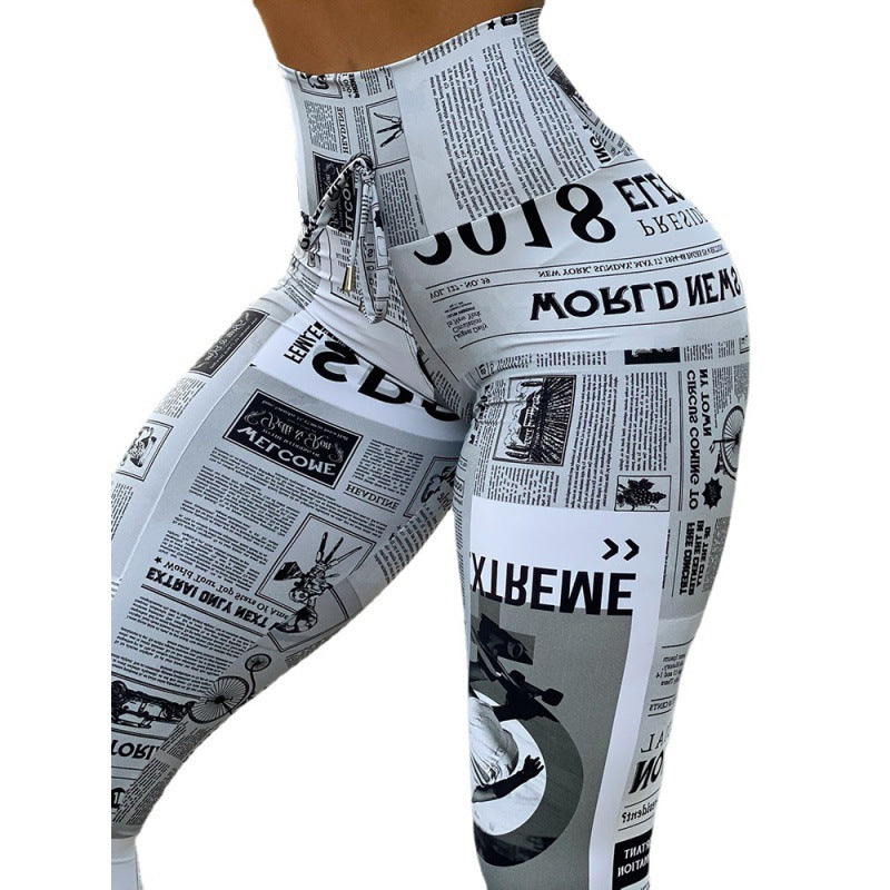 European and American Fashion News Times Digital Printed High Waist Stretch Yoga Pants Running Pants Leggings Slim Fit XY6657