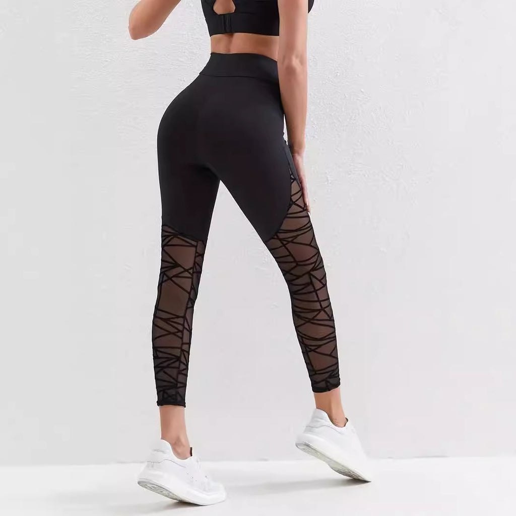 Contrast Color Stitching Running Pants Belly Tighting Hip Yoga Clothing Fitness Sports Naked Tight Leggings High Waist Cross-border